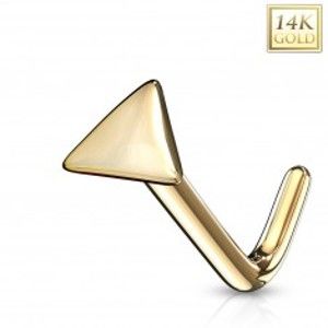 Šperky eshop - Zahnutý piercing do nosa zo žltého 14K zlata - lesklý trojuholník GG223.10