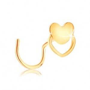 Šperky eshop - Zahnutý piercing do nosa zo žltého 14K zlata - srdiečko a obrys srdca GG141.01