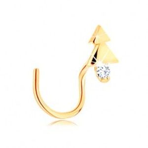 Šperky eshop - Zahnutý zlatý piercing do nosa 585 - lesklý stromček s čírym zirkónom GG140.12