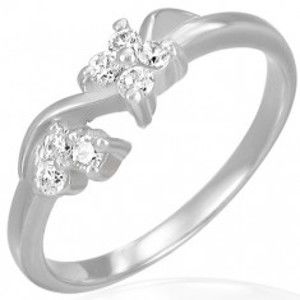 Šperky eshop - Zásnubný oceľový prsteň - číre zirkónové kvietky na vlnke F6.1 - Veľkosť: 57 mm