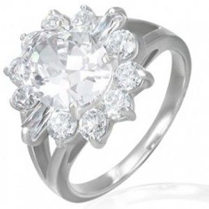 Šperky eshop - Zásnubný prsteň - mohutný zirkónový kvet F6.10 - Veľkosť: 56 mm