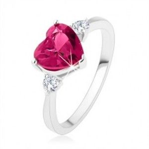 Zásnubný prsteň - ružové zirkónové srdce, dva číre kamienky, striebro 925 - Veľkosť: 50 mm