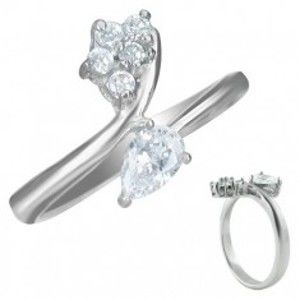 Šperky eshop - Zásnubný prsteň - zirkón slzička a päť malých zirkónikov F6.18 - Veľkosť: 56 mm