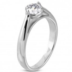 Šperky eshop - Zásnubný prsteň, oceľ 316L striebornej farby, číry zirkón, zaoblené ramená M11.27 - Veľkosť: 49 mm