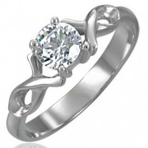 Šperky eshop - Zásnubný prsteň so zirkónom s dvojitou oceľovou stužkou D5.11 - Veľkosť: 62 mm