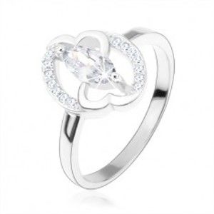Zásnubný prsteň, striebro 925, číre zirkónové zrnko, prepojené srdcia - Veľkosť: 52 mm