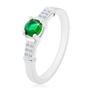 Zásnubný prsteň, striebro 925, zirkónové ramená, okrúhly zelený zirkón - Veľkosť: 51 mm