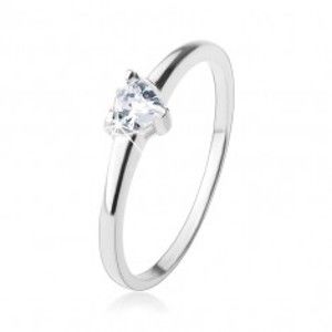 Zásnubný prsteň, vybrúsené zirkónové srdiečko v čírej farbe, striebro 925 - Veľkosť: 51 mm