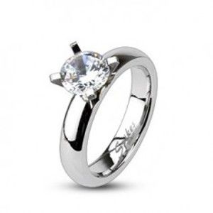 Šperky eshop - Zásnubný prsteň z ocele - vystupujúci veľký okrúhly zirkón F5.4 - Veľkosť: 55 mm