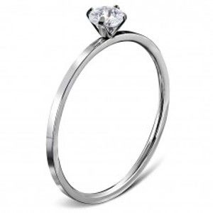 Šperky eshop - Zásnubný prsteň z ocele 316L striebornej farby, okrúhly číry zirkón M11.15 - Veľkosť: 49 mm