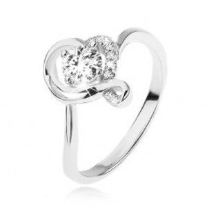 Zásnubný prsteň zo striebra 925, okrúhly číry zirkón v obryse zvlneného srdca - Veľkosť: 67 mm