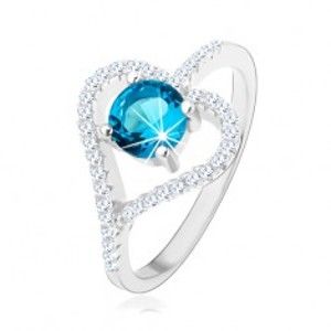 Šperky eshop - Zásnubný prsteň zo striebra 925, zirkónový obrys srdca, modrý zirkón HH4.2 - Veľkosť: 57 mm