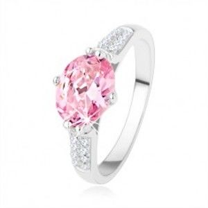 Zásnubný strieborný prsteň 925, oválny ružový zirkón, číre drobné zirkóniky - Veľkosť: 50 mm