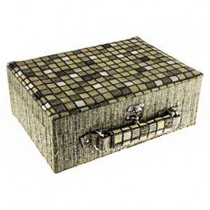 Šperky eshop - Zelená štvorčeková šperkovnica, tvar kufríka s rúčkou Y59.12