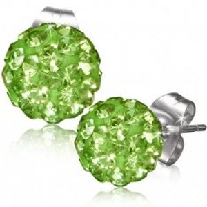 Šperky eshop - Zelené puzetové náušnice, gulička s kamienkami AA35.25