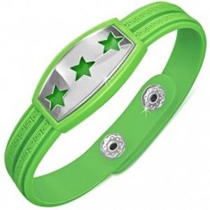 Šperky eshop - Zelený gumený náramok - hviezdy na známke, grécky kľúč AA35.12