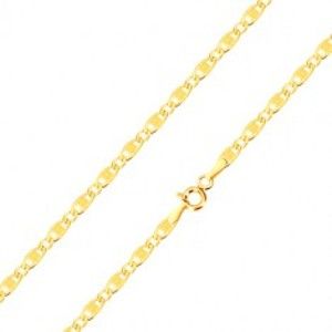Šperky eshop - Zlatá 14K retiazka - oválne a podlhovasté očko so zárezmi a obdĺžnikom, 450 mm GG101.31