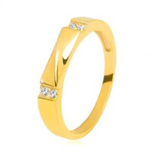 Šperky eshop - Zlatá obrúčka v 14K zlate - číre zirkóny, lesklá vlnka, hladké ramená, 3,5 mm GG230.10/16 - Veľkosť: 70 mm