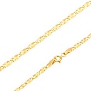 Šperky eshop - Zlatá retiazka 585 - lesklé ploché podlhovasté články, lúčovité ryhy, 500 mm GG27.10