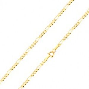 Šperky eshop - Zlatá retiazka 585 - motív Figaro, podlhovasté očko a tri oválne očká, 550 mm GG187.37
