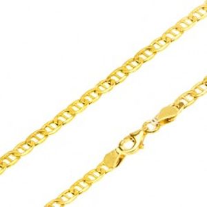 Šperky eshop - Zlatá retiazka 585 - ploché elipsovité očká, palička uprostred, 550 mm GG28.20