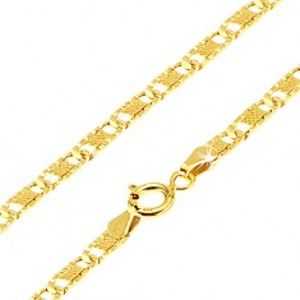 Šperky eshop - Zlatá retiazka 585 - ploché podlhovasté ryhované články, mriežka, 450 mm GG186.06