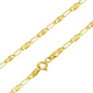 Šperky eshop - Zlatá retiazka 585 - podlhovasté očko, článok s lúčovitým ryhovaním, 450 mm GG26.17