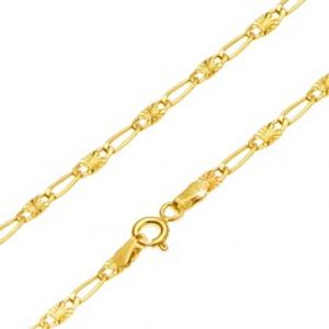 Šperky eshop - Zlatá retiazka 585 - podlhovasté očko, článok s lúčovitým ryhovaním, 550 mm GG26.19