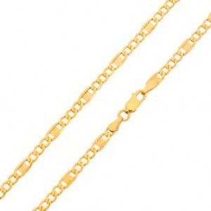 Šperky eshop - Zlatá retiazka 585 - tri oválne očká, článok s gréckym kľúčom, 450 mm GG26.34