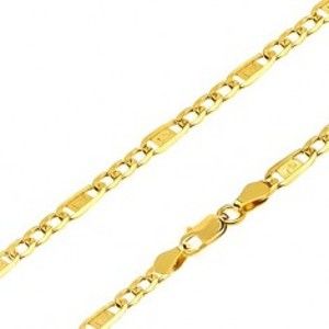 Šperky eshop - Zlatá retiazka 585 - tri oválne očká, článok s gréckym kľúčom, 500 mm GG26.35