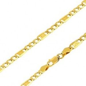 Šperky eshop - Zlatá retiazka 585 - tri oválne očká, článok s gréckym kľúčom, 550 mm GG26.36