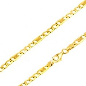 Šperky eshop - Zlatá retiazka 585 - tri oválne očká, podlhovastý článok s mriežkou, 500 mm GG28.22