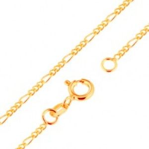 Šperky eshop - Zlatá retiazka 9K - vzor Figaro, tri oválne a jedno podlhovasté očko, 500 mm GG171.10