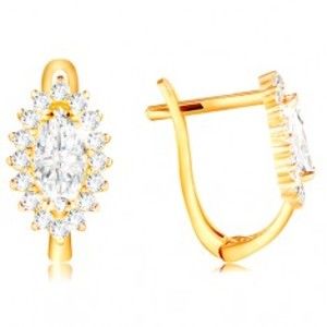 Šperky eshop - Zlaté 14K náušnice - číre zirkónové zrnko s lemom z čírych zirkónikov GG210.46