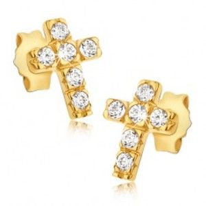 Šperky eshop - Zlaté 14K náušnice - krížiky so šiestimi okrúhlymi zirkónmi GG03.04