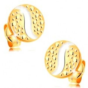 Šperky eshop - Zlaté 14K náušnice - kruh s bodkami a vlnkou z bieleho zlata, puzetky GG177.45