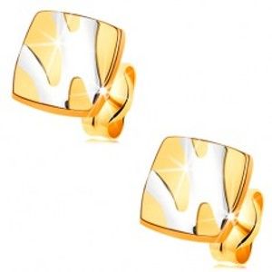 Šperky eshop - Zlaté 14K náušnice - lesklý štvorec s asymetrickými líniami z bieleho zlata GG177.47