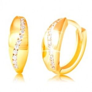 Šperky eshop - Zlaté 14K náušnice - ligotavý zvlnený pás z čírych zirkónov GG210.53