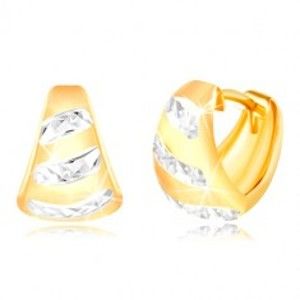 Šperky eshop - Zlaté 14K náušnice - matný rozšírený oblúk, ligotavé pásy z bieleho zlata GG217.21