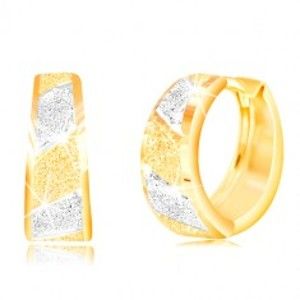 Šperky eshop - Zlaté 14K náušnice - trblietavé pieskované pásy v žltom a bielom zlate GG217.28