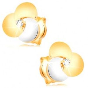 Šperky eshop - Zlaté diamantové náušnice 585 - číry briliant vo veľkom dvojfarebnom kvete BT501.51