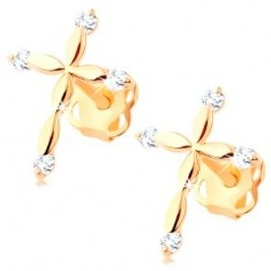 Šperky eshop - Zlaté diamantové náušnice 585 - latinský krížik, číre brilianty BT502.06