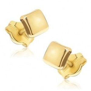 Šperky eshop - Zlaté ligotavé náušnice 585 - lesklé štvorce s mierne vypuklým povrchom GG15.04