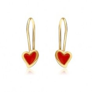Šperky eshop - Zlaté náušnice 375 - lesklé nepravidelné srdce, červená glazúra GG02.24