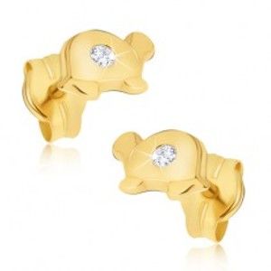 Šperky eshop - Zlaté náušnice 585 - malé lesklé korytnačky s čírym kamienkom na pancieri GG19.04
