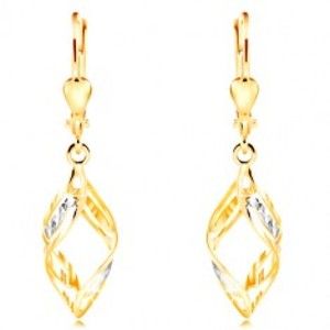 Šperky eshop - Zlaté náušnice 585 - širšie dvojfarebné vlnky zdobené výrezmi GG211.13