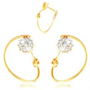 Šperky eshop - Zlaté náušnice 585 - tenký kruh, kvet s bielym zlatom a zirkónmi, puzetky GG212.01