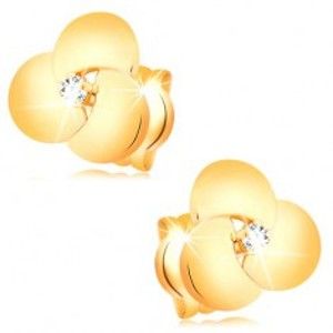 Šperky eshop - Zlaté náušnice 585 - žiarivý číry briliant vo veľkom lesklom kvete BT501.50