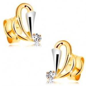 Šperky eshop - Zlaté náušnice 585 s čírym diamantom - kontúry slzičiek, rozšírený pás z bieleho zlata BT177.21