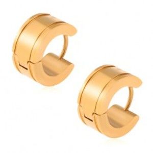 Šperky eshop - Zlaté náušnice z ocele, lesklé kruhy, žliabky pri okrajoch S56.30